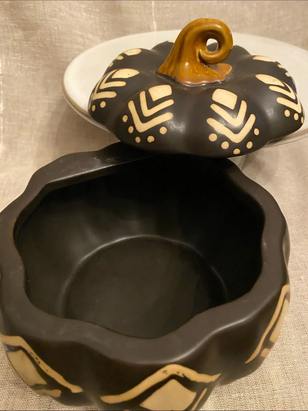 Decorative Dark Brown & Cream Pumpkin Trinket Jar - Home Art Fall decor